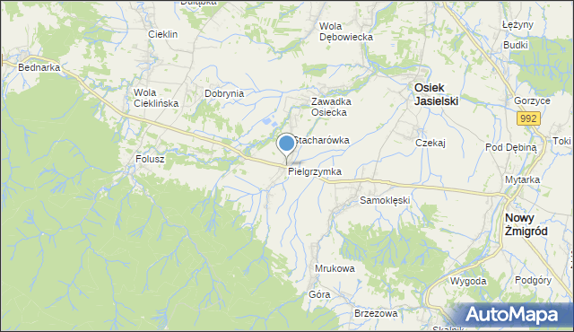 mapa Pielgrzymka, Pielgrzymka gmina Osiek Jasielski na mapie Targeo